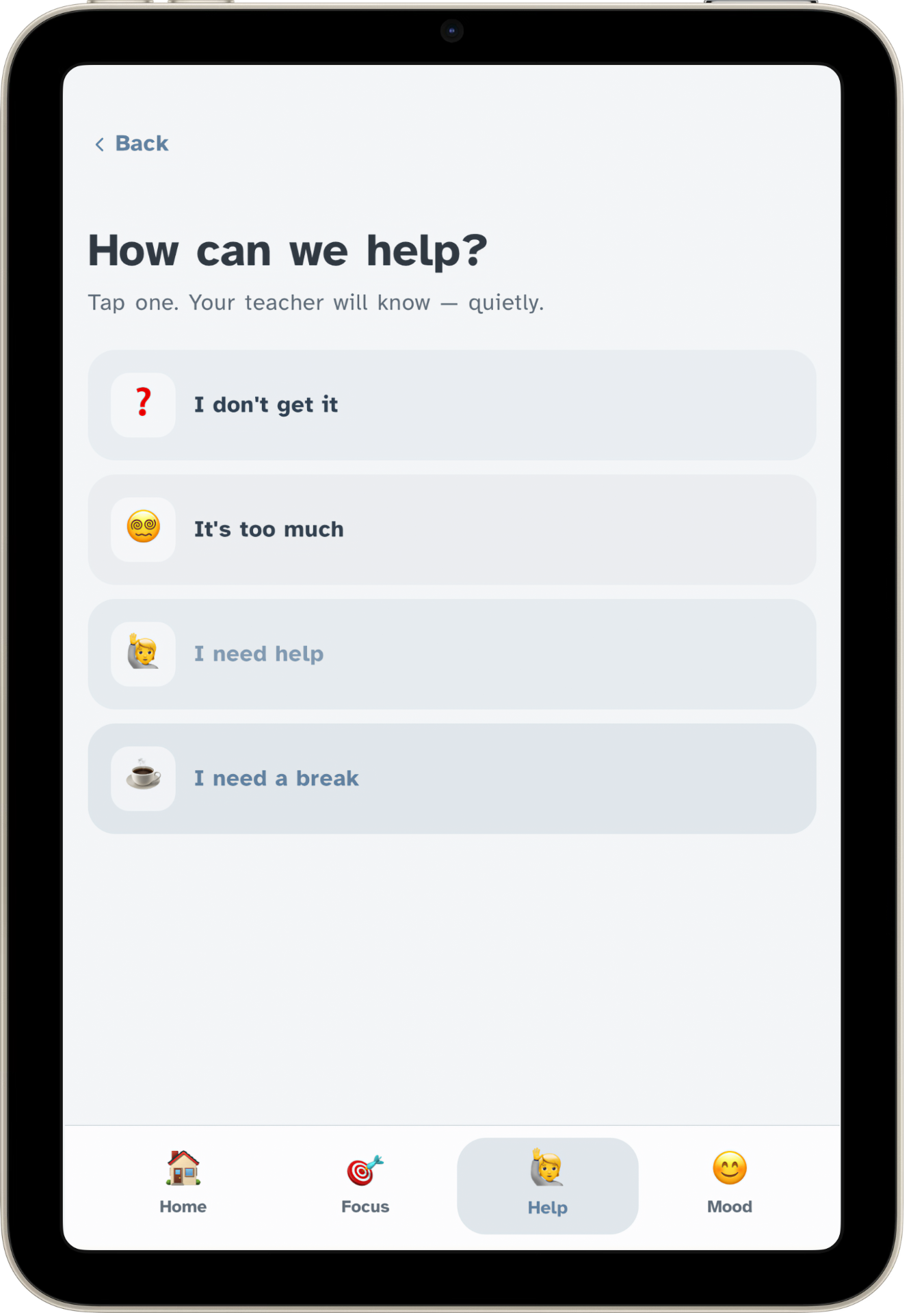 Pupil mood check-in shown on iPad